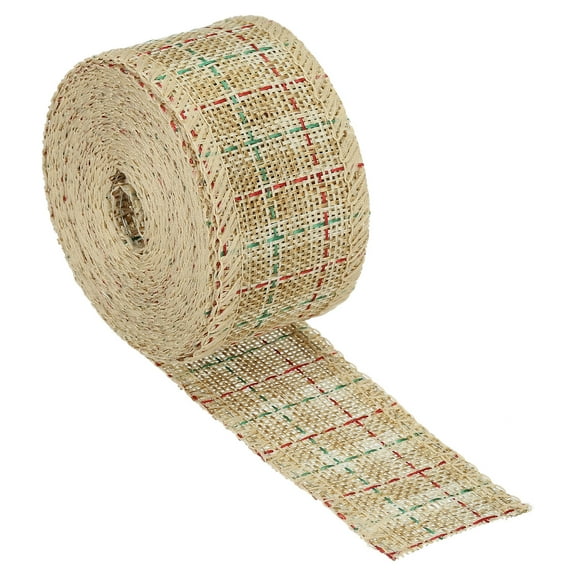 1.57 Inch Wide 6.56 Yards Polyester Gingham Ribbon Wired Edge Ribbon, 1 Pack for Decoration Light Brown and Green