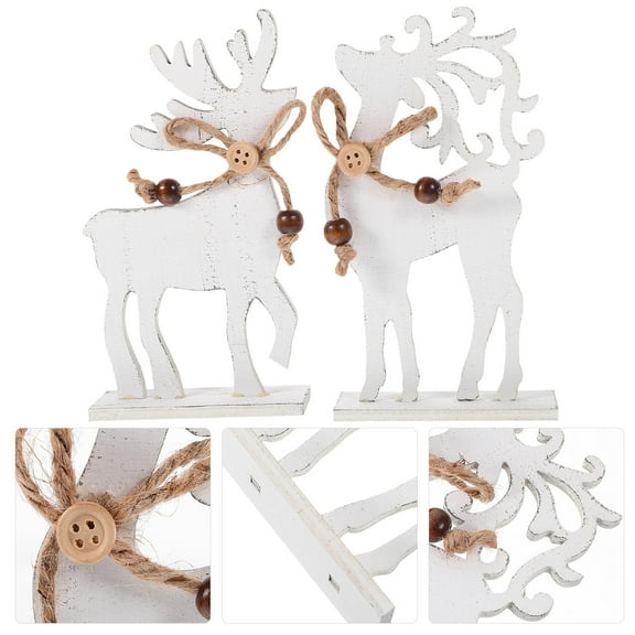 Uonlytech 2Pcs White Wood Reindeer Christmas Ornaments Rustic for Indoor Decoration