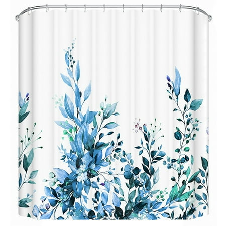 

SARZI Watercolor Leaves on The Top Plant with Floral Bathroom Decoration 72x72 Inch with Hooks