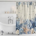 thumbnail image 4 of Coastal Bathroom Shower Curtains with Hooks, Ocean Blue Beige Starfish Shells Plant Leaves Vintage Waterproof Fabric Washable Shower Curtain for Home Hotel Bathtub Decor 72x84 Inch, 4 of 9