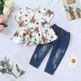 thumbnail image 3 of Mikrdoo 18-24 Months Infant Baby Girls Clothes Baby Outfits Flower Short Sleeve Ripped Demin Pants 2Pcs OOTD White, 3 of 7