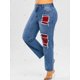 thumbnail image 2 of Tamaño extra grande de la tela escocesa de Patch Jeans gastados Rosegal Vaqueros de talla grande, 2 of 5