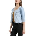 thumbnail image 4 of INSPIRE CHIC Mother's Day Women's Denim Jackets Collarless 3/4 Sleeves Crop Jean Cardigan Jackets Sky Blue L, 4 of 6