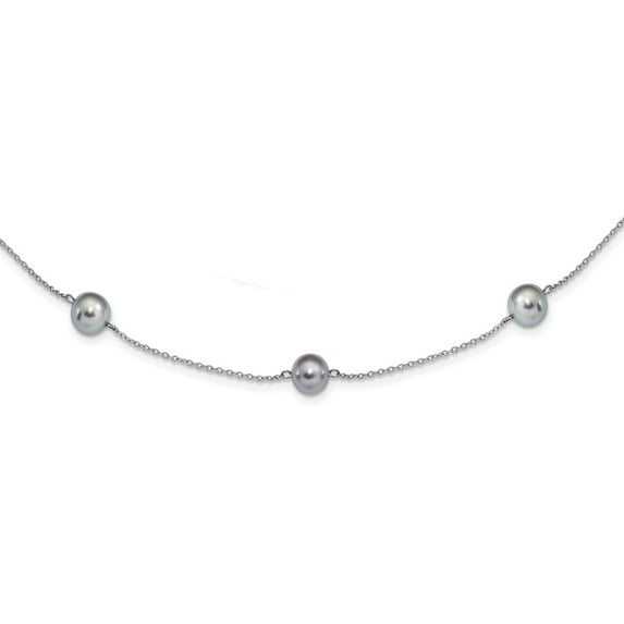 White Sterling Silver necklace Fancy Pearl Freshwater Grey 18 in 7 mm 1.19