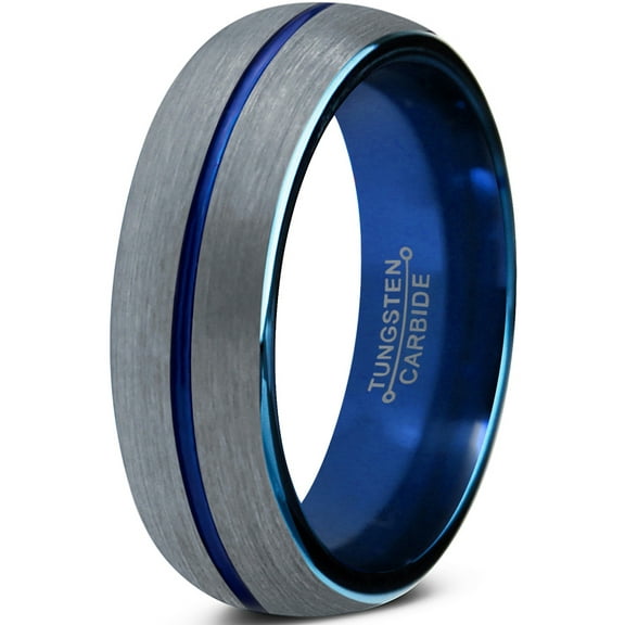 P. Manoukian Tungsten Wedding Band Ring 6mm for Men Women Blue Grey Domed Brushed Lifetime Guarantee Size 4