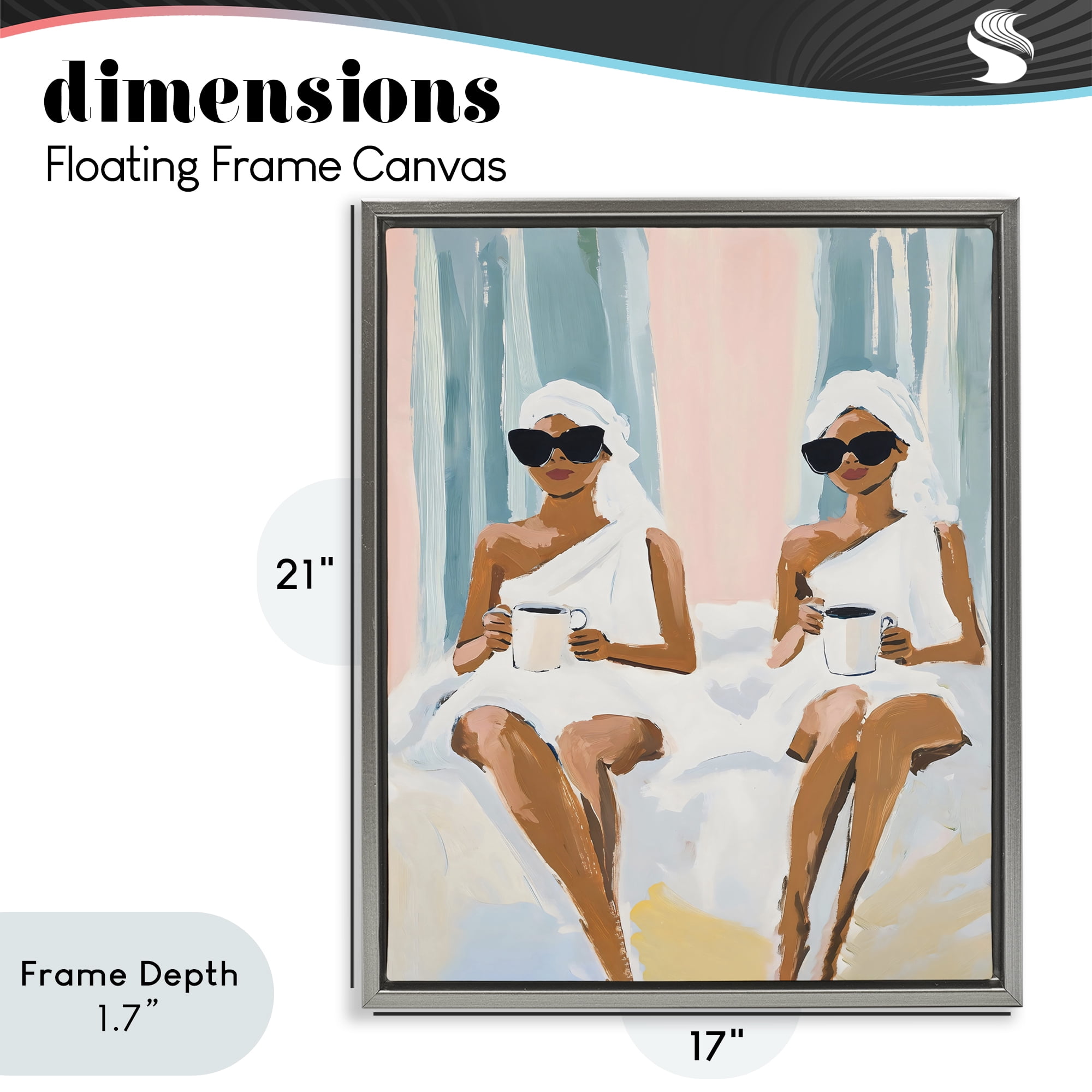 Stupell Industries Girls Spa Day with Coffee Gray Framed Floater Canvas Wall Art, design by The Prints Vibe
