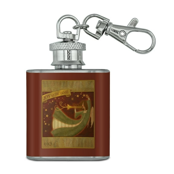 Christmas Holiday Joy to the World Angel Stainless Steel 1oz Mini Flask Key Chain