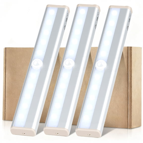 KAMIDA 3 Pack Under Cabinet Light,Closet Lights Motion Sensored, Wireless Lights For Under Cabinets In Kitchen, Battery Operated Led Lights,Peel and Stick Anywhere