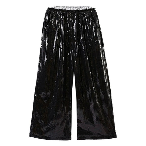 Tfken Toddler Child Girls Trousers Size 3-4 Years Straight-Leg Casual Daily Wear Fashion Elastic Waist Sequins Black Pants