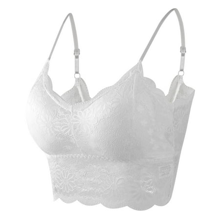 

Women Bra Floral Lace Cami Crop Top Wirefree Padded Longline Bralette Scallop Trim Girls Everyday Yoga Bras