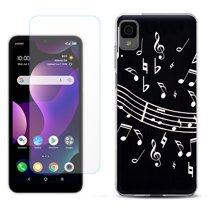 Slim-Fit Gel TPU Phone Case for TCL 30Z / 30 Z / 30 LE, with Tempered Glass Screen Protector, by OneToughShield ® - Music Notes / Black