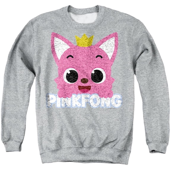 Pinkfong Face Unisex Adult Crewneck Sweatshirt, Athletic Heather, Large