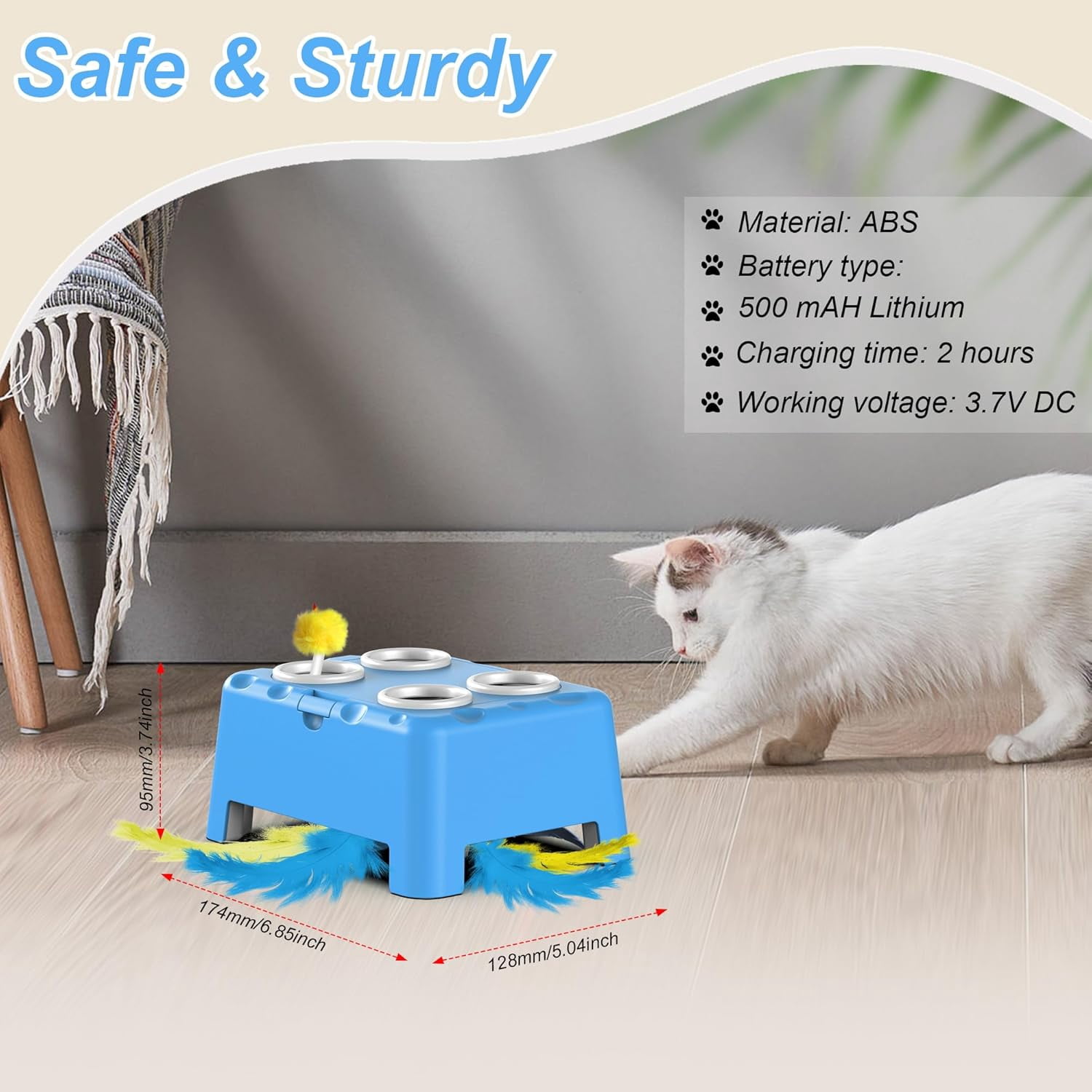 Cat Toys, Interactive Cat Toys, 2-in-1 Automatic Cat Toy, 4 Holes Mice Whack A Mole Cat Mouse Toy with Moving Feather, Portable USB Rechargeable Electronic Kitten Toys