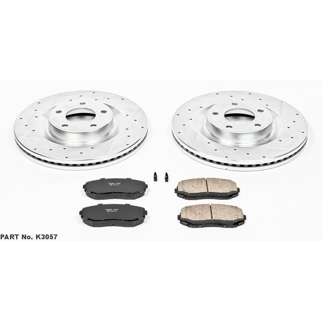 Power Stop Brake Kit K4744 1-Click Brake Kit; Carbon Fiber Ceramic Brake Pads; 12.99 Inch Silver Zinc Plated Cross-Drilled And Slotted Rotor; With Rotor/Brake Pad/Hardware