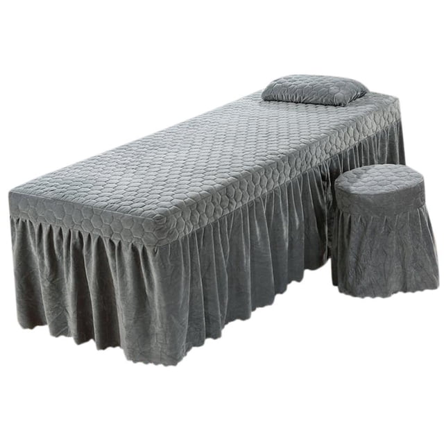 Juego de sábanas para masaje facial de hotel, faldón de cama, sábana con cenefa y orificio para respirar facial gris
