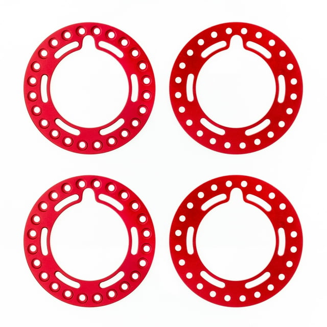 4-Pack 1.9-Inch Aluminum RC Beadlock Rings - Red Replacement Hub Accessories for Remote Control Vehicles, Lightweight 45g Construction, Compact 11x8x3cm Packaging