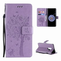 Galaxy S9 Case, Samsung Galaxy S9 Wallet Case, Allytech [Embossed Cat & Tree] PU Leather Full Protective Case Folio Flip Stand Cover with Card Holder for Samsung Galaxy S9, Lightpurple