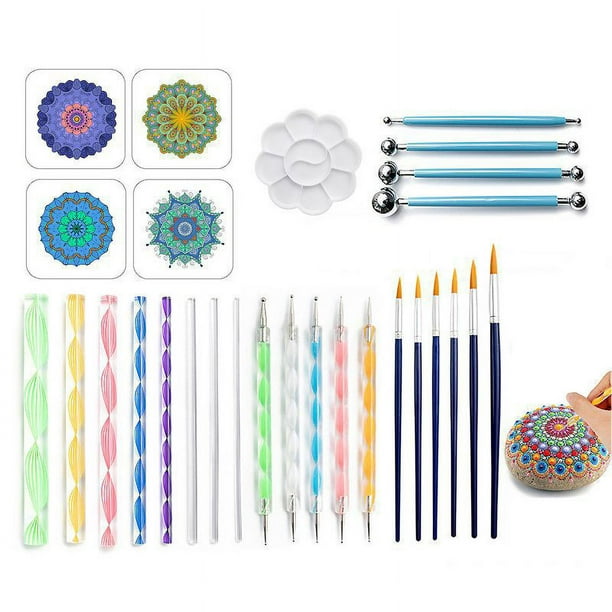 Juego de Herramientas para punteado de Mandala, 28 Uds., bolígrafo, herramientas para puntear, plantilla de Mandala, bandeja de pintura para pintar rocas, colorear, dibujar