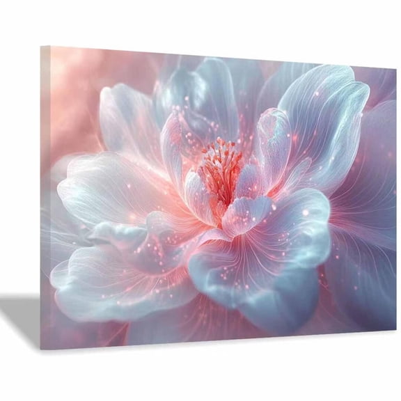 Mudket Framed Canvas Wall Art Ready to Hang Pink Blue Flower Print, Modern Abstract Floral Wall Decor Canvas Artwork for Bedroom Living Room Office, Soft Botanical Wall Pictures - 12"L x 8"W