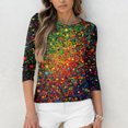 thumbnail image 7 of Mardi Gras Shirts for Women Glitter Crew Neck Party Tops 3/4 Sleeve Sparkly Green Tunic Tops Vermilion XL, 7 of 7