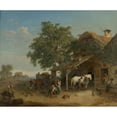 thumbnail image 2 of Franz Reinhold 23x20 Black Ornate Framed Double Matted Museum Art Print Titled: The Smithy on the Army Road the Village Smithy (1852), 2 of 5