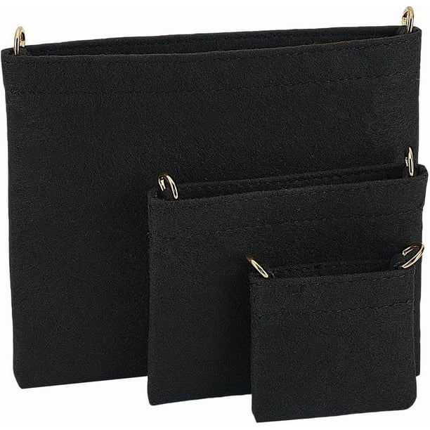 3 insertos de fieltro para monedero, 3 tamaños, organizador de sobres, 3 en 1, para bolsos, bandoleras, con anilla en D.