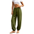 thumbnail image 6 of Cotton Linen Pants Women Elastic Ankle High Waist Drawstring Joggers Loose Fit Casual Summer Harem Trousers, 6 of 7