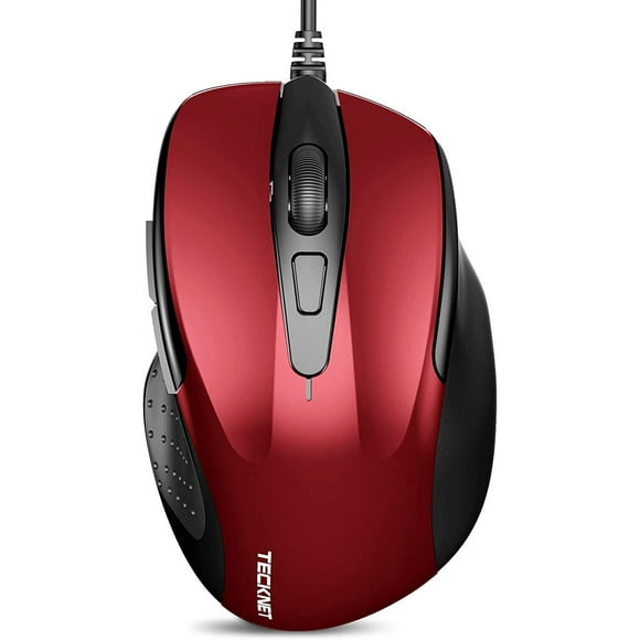 ERDS-USB Wired Mouse, 6-Button Corded Mouse with 4 Adjustable DPI, Optical Computer Mouse with Ergonomic Design and 5FT Cord for Laptop, Chromebook, PC, Desktop, Mac, Notebook-Red