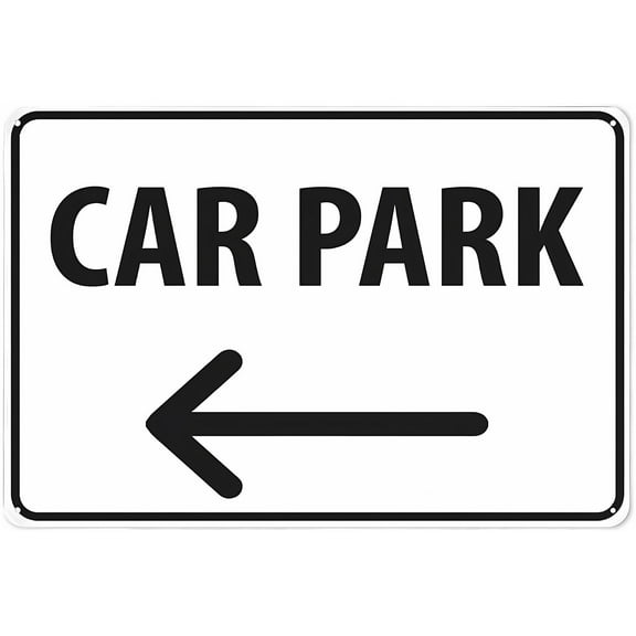 Car Park (Left Arrow) Rust-Free Aluminum Sign 12 x 8 Inches - UV Protected, Waterproof, Weatherproof, Fade Resistant, 4 Pre-Drilled Holes, Parking Lot Direction