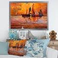 thumbnail image 3 of Boats During Evening Sunset In The Ocean I 20 in x 12 in Framed Painting Canvas Art Print, by Designart, 3 of 4