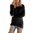 thumbnail image 1 of Timegard Hauts pour Femmes Manches Longues Col Rond Couleur Unie Chandail Chaud Automne Hiver Décontracté Ample Hauts, 1 of 6