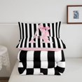thumbnail image 5 of Manfei Personalized Initial A King Size Comforter Sets,Geometric Stripes Print Comforters King Size,Pink Reversible,3 Pieces,1 Comforter and 2 Pillowcases, 5 of 7