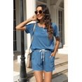 thumbnail image 2 of SMZ Two Piece Outfits for Women Lounge Sets Button Down Top and Shorts Set Sweatsuits with Pockets, 2 of 5