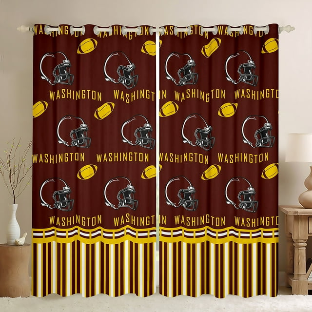 Erosebridal Rideaux de Casque de Rugby Lot de 2(42x90), Rideaux Occultants de Football de Ville, Rideaux à Rayures Rouges et Jaunes pour Salon, Décoration de Chambre Super Confortable