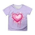 thumbnail image 1 of FAOWME T-Shirt à Manches Courtes pour Enfant Imprimé Cœur Col Rond Décontracté Violet 8-9 Ans, 1 of 4