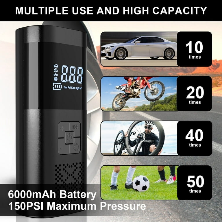 Portable 150PSI Car Digital Electric Tire Inflator LCD Smart Air Pump  Compressor Fits Car Moto Bike Tires Cordless 