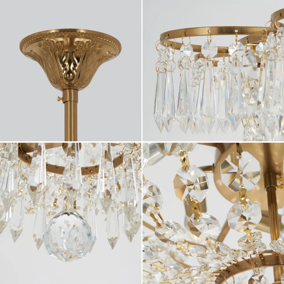 LUOLAX 23.6" Luxury Crystal Chandelier 6-Light Ceiling Fixtures Pendant Lamp Lighting