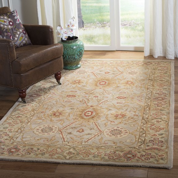 SAFAVIEH Anatolia Trinity Floral Wool Area Rug, Grey Beige/Sage, 3' x 5'