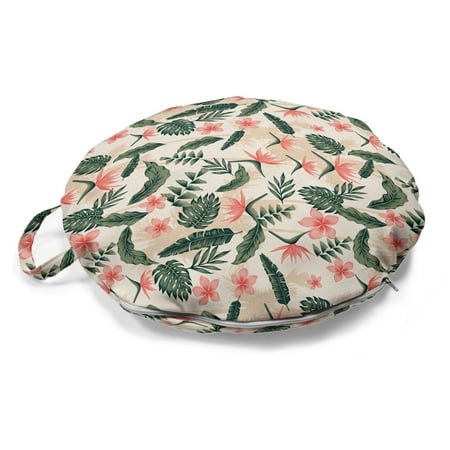 

Tropical Round Floor Cushion with Handle Repetitive Summer Pattern of Vintage Plumeria and Leaves Decorative Pillow for Living Room & Dorms 18 Round Beige Pale Olive Green by Ambesonne