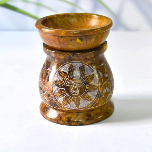 Oil Burner Aroma Diffuser|Soapstone Sun Tea Light Holder|Hand Carved Jali Work|Soapstone|for Aromatherapy (Design 14)