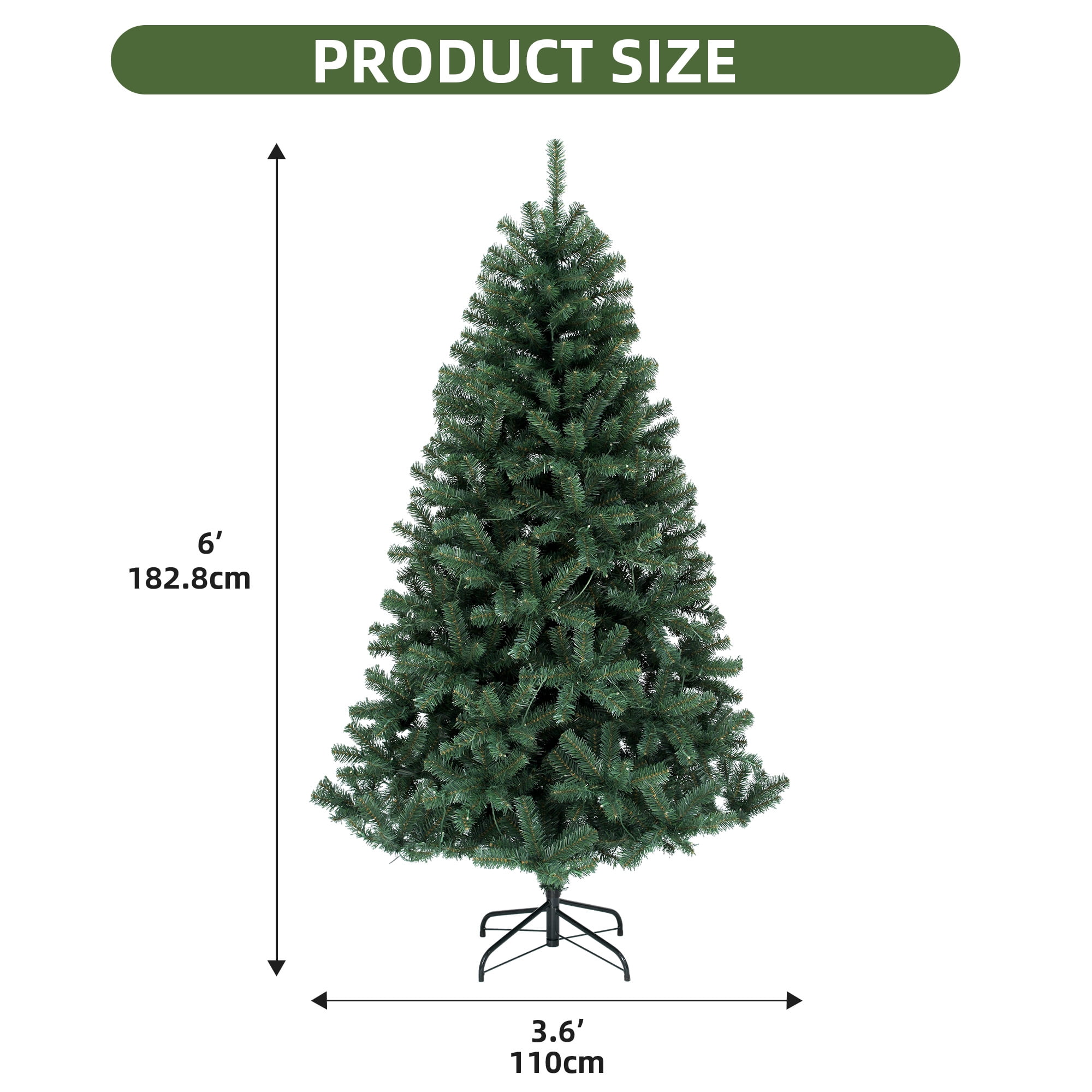 Uforic 6ft Pre-Lit  Artificial Christmas Tree with 1000 Branch Tips&250 Warm Lights, Remote Control, Green