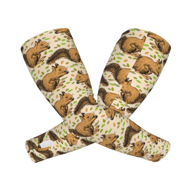 Balery Cute Squirrel with Green Leaves Mangas Refrescantes para Brazos para Hombre y Mujer – Transpirables y Absorbentes de Humedad para Mujeres, Hombres y Niños