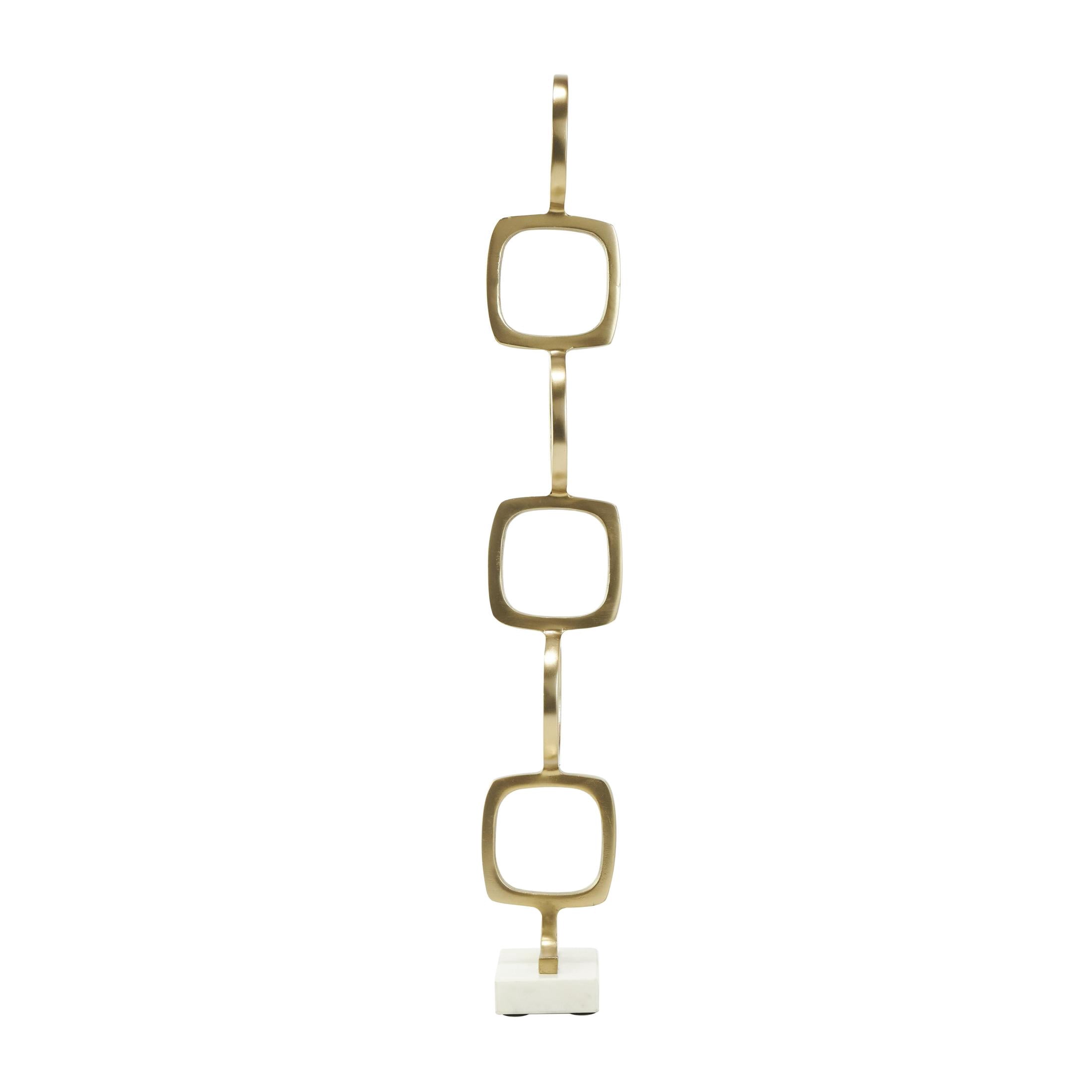 28", 19"H Gold Aluminum Metal Stacked Geometric Rings Abstract Sculpture with Marble Bases, by DecMode (2 Count)