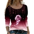 thumbnail image 1 of Gvmfive Women Roses Print Long Sleeves Casual Top Round Neck Gradient Boulse Shirt, 1 of 4