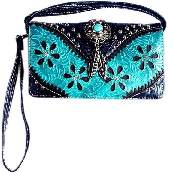 Texas West Rhinestone Concho Floral Embroidery Fringe Womens Wallet In Multi Colors