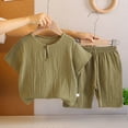 thumbnail image 2 of Abtuhar Girls Short Sleeve Round Neck Blouses Shirts Outfit Sets Linen Short Sleeve Top Shorts 2 Piece Set, 2 of 5