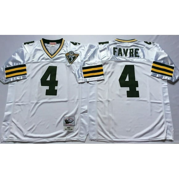 Mens Green Bay Packers Favre #4 Vintage Football Jersey White