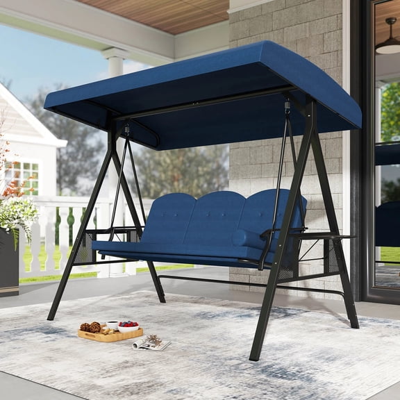 DRAZUNO 3-Seat Patio Swing Chair with Adjustable Canopy Thickened Cushions Pillow