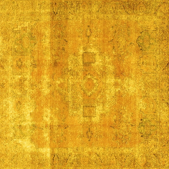 Ahgly Company Indoor Square Persian Yellow Traditional Area Rugs, 7' Square