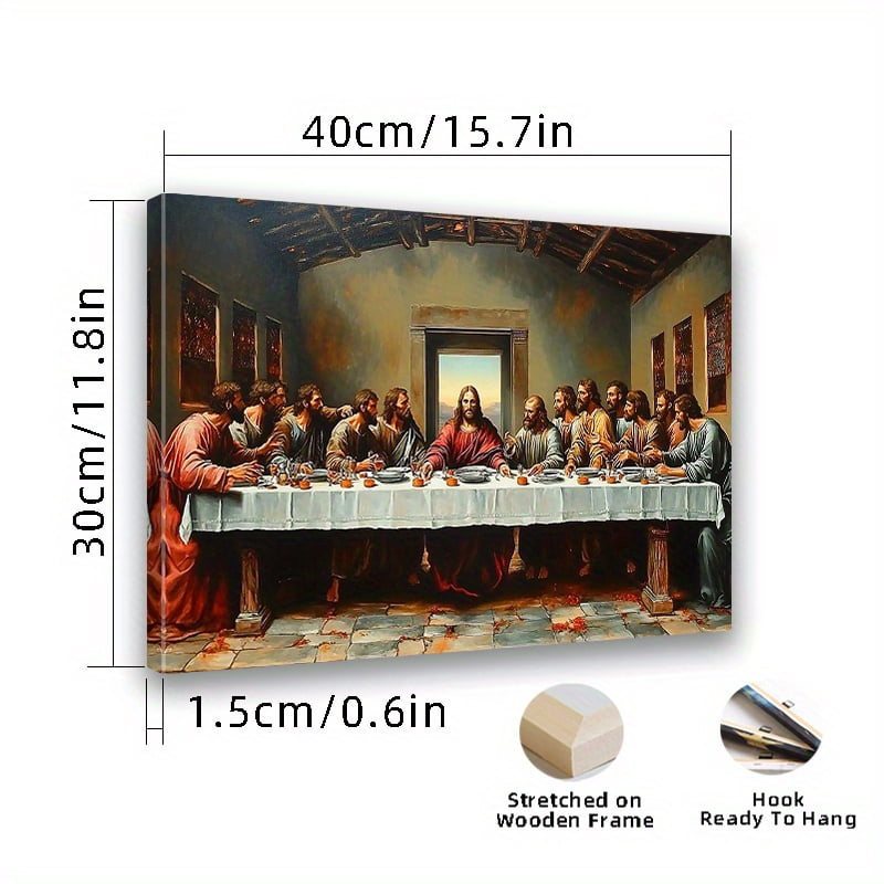 Classic Religious The Last Supper Framed Canvas Art Print - Wood Frame, Horizontal Orientation, Multiple Sizes for Living Room, Dining Room, Church - Holiday Decor for Christmas, Easter,